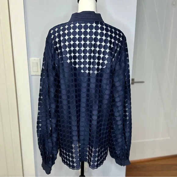Trina Turk Blue Bianca Oversized Blouse w/Cuffs & Mandarin Collar. XL, EUC! - Picture 3 of 11